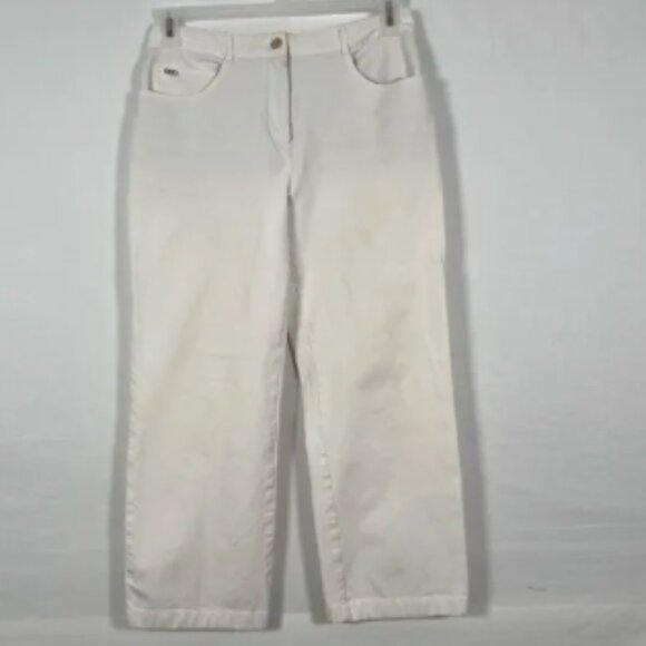 St John Sport Off White Straight Leg Pants Sz 10 High Rise Stretch USA - Picture 1 of 9